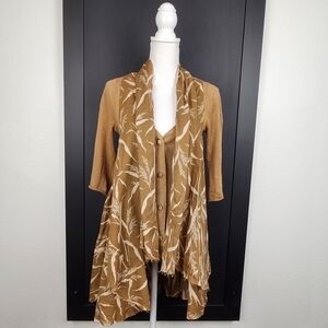 KNITTED & Knotted Anthropologie Raw Edge Linen Cotton Knit Flowing Top Size XS